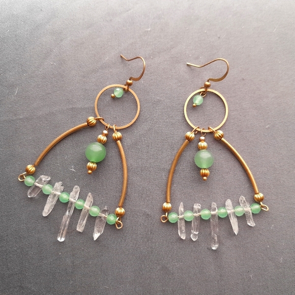 Hand Crafted Jewelry - SOLD! XXL Aventurine and Quartz Crystals Chandelier Earrings